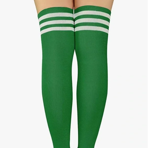 Thigh High Socks Green White - Picture 3 of 7